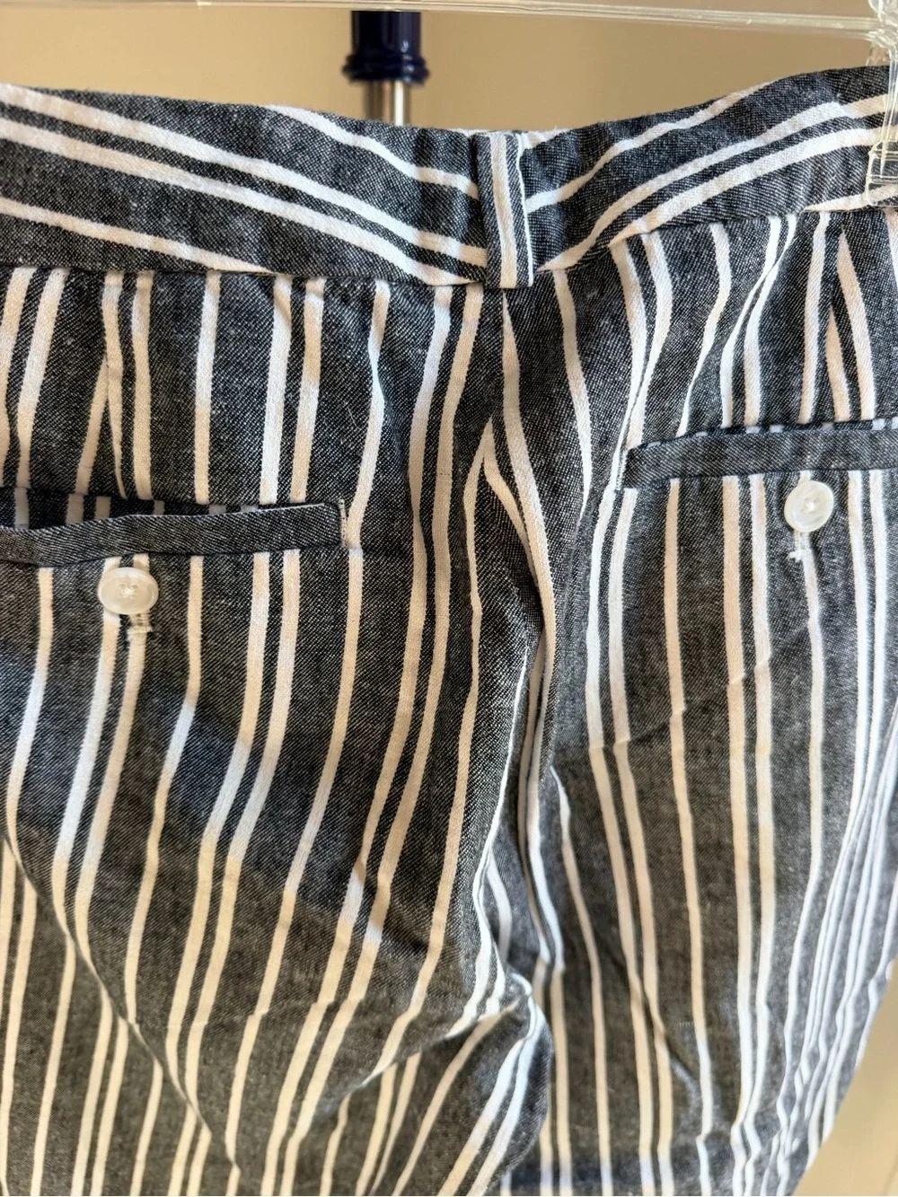 Banana Republic Linen Cotton Black White Stripe Cropped Pants size 8